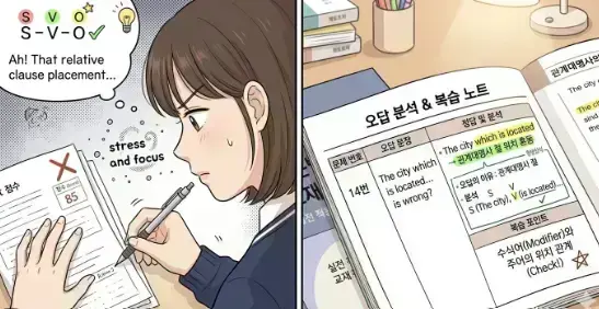 고등학교 영어 내신에서 본문 해석과 문장 구조 분석, 어휘 반복 학습, 문법 적용 및 서술형 대비가 필요하거나 고등학교 1학...